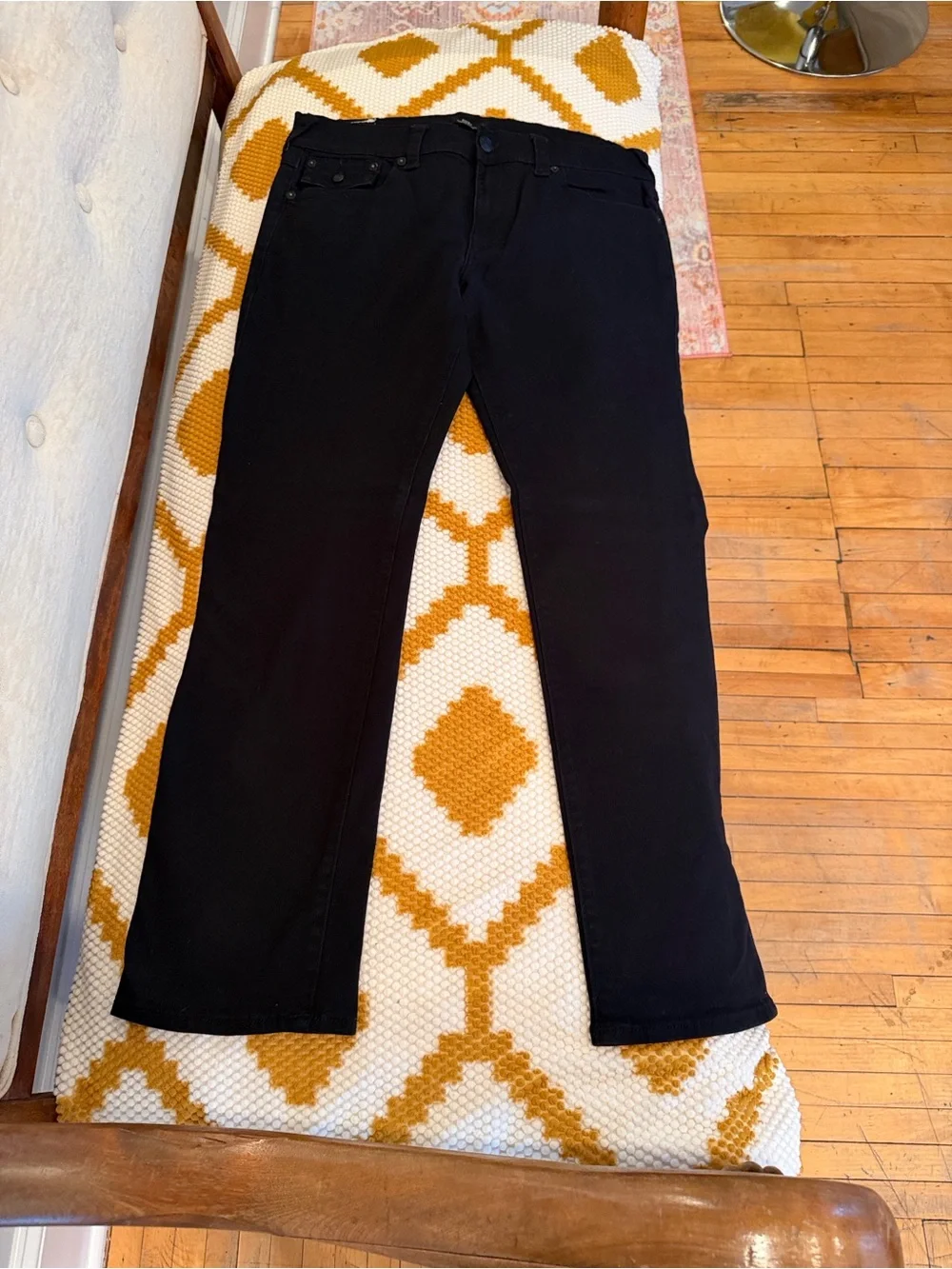 True Religion Black Relaxed Straight Jeans with Signature Pockets
